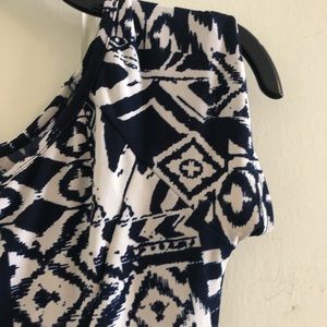 Navy blue and white flare out at hip blouse